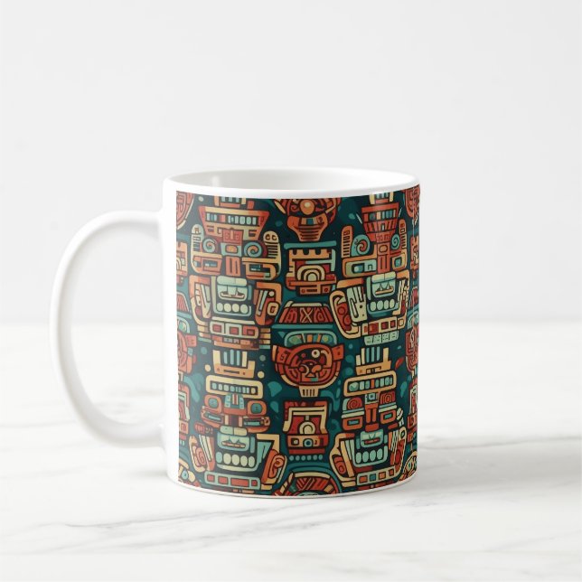 Maya-inspired geometric pattern coffee mug (Left)