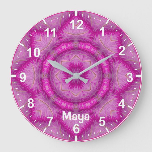 MAYA ~ WOW! Fractal Pattern Shades of Pink ~ Large Clock (Front)