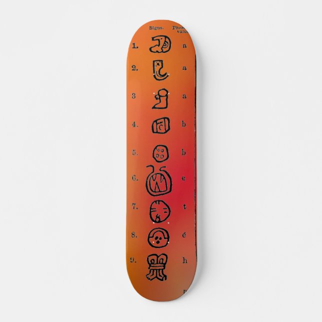 Mayan Alphabet Skateboard (Front)