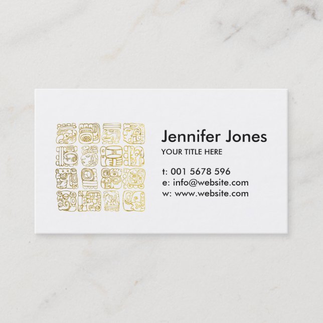 Mayan and aztec glyphs gold business card (Front)