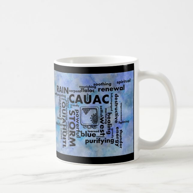 Mayan Aztec Birth Word Cloud Cauac Quiahuitl Mug (Right)