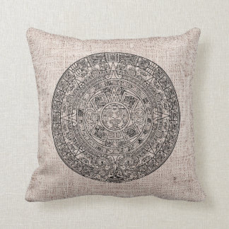 Mayan Aztec Sun Calender on Burlap Cushion