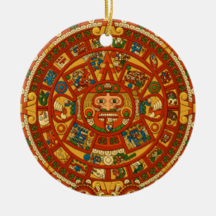 'Mayan Calendar Stone' Ceramic Tree Decoration