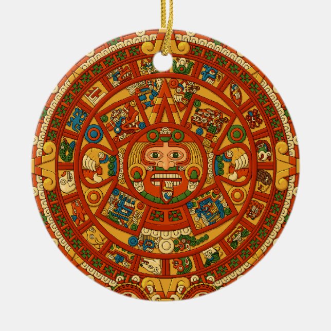 'Mayan Calendar Stone' Ceramic Tree Decoration (Front)