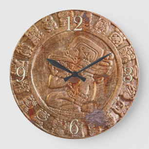 Mayan Carved Metal Aztec Mexican Art History Clock