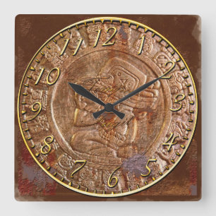 Mayan Carved Metal Aztec Mexican Art History Clock