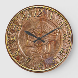 Mayan Carved Metal Aztec Mexican Art History Clock