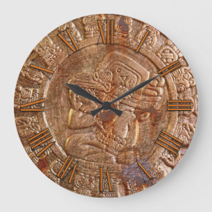 Mayan Carved Metal Aztec Mexican Art History Clock