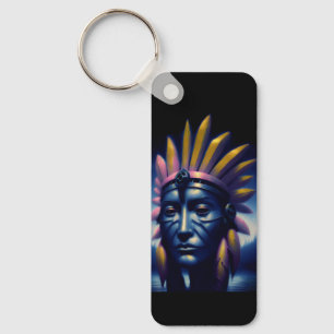 Mayan Chieftain With Hills In Background Key Ring