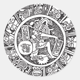 Mayan circle, Mexican hieroglyph(Maya) Classic Round Sticker
