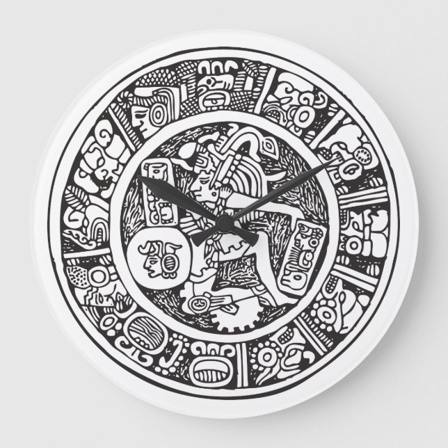 Mayan circle, Mexican hieroglyph(Maya) Large Clock (Front)