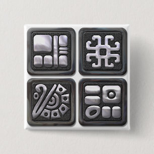 Mayan Glyphs-black and silver 15 Cm Square Badge