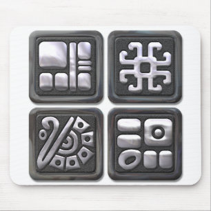 Mayan Glyphs-black and silver Mouse Mat