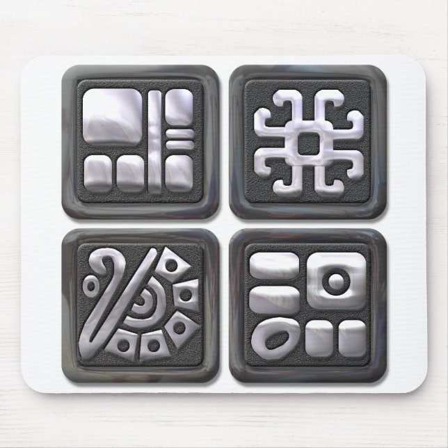 Mayan Glyphs-black and silver Mouse Mat (Front)