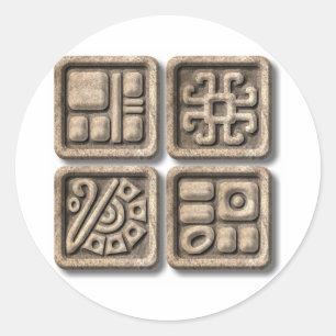 Mayan Glyphs-stone Classic Round Sticker