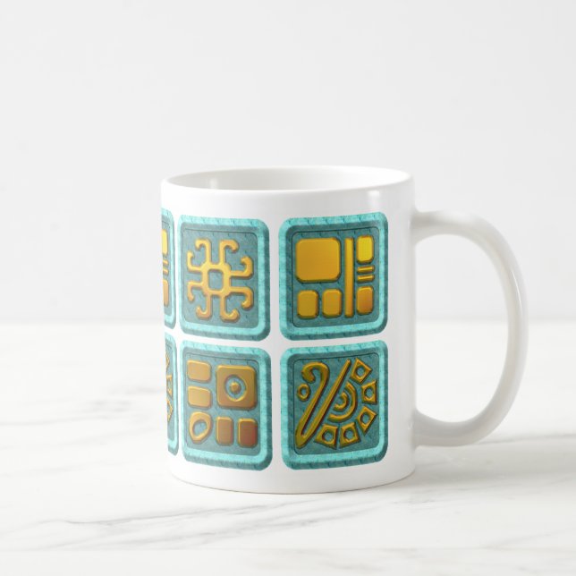 Mayan Glyphs - Turquoise and Gold Coffee Mug (Right)