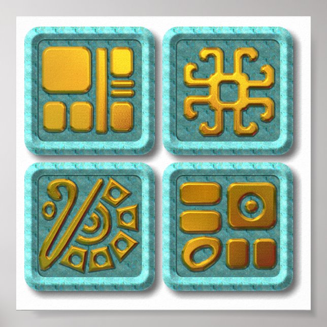 Mayan Glyphs-turquoise Poster (Front)