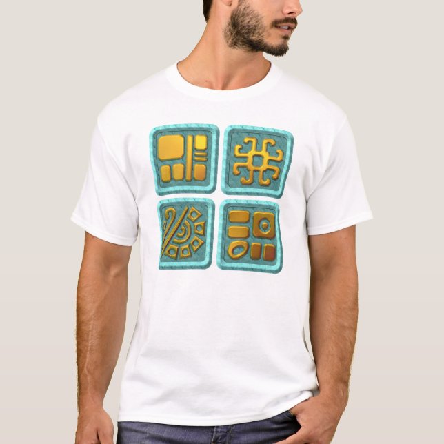 Mayan Glyphs-turquoise T-Shirt (Front)