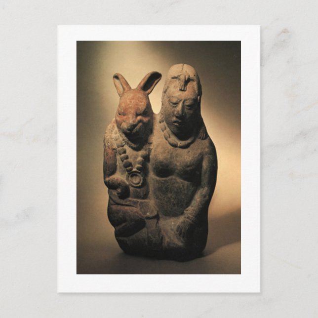 Mayan Goodess Ixchel and her Rabbit Companion Postcard (Front)