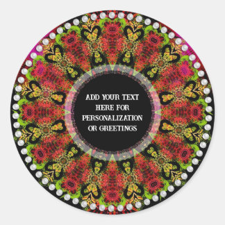 Mayan Hearts Psychedelic Geometric Mandala  Classic Round Sticker