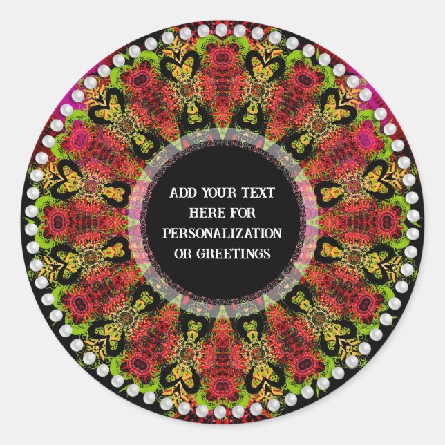 Mayan Hearts Psychedelic Geometric Mandala  Classic Round Sticker (Front)