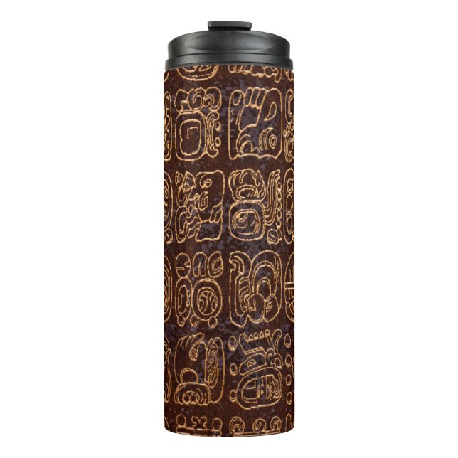 Mayan Hieroglyphics Panel Folk Art Thermal Tumbler (Front)