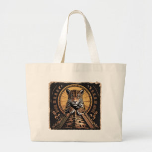 Mayan Jaguar Guardian   Aztec Mythology Art Large Tote Bag