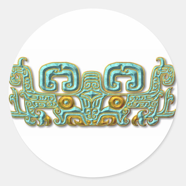 Mayan Jaguar-turquoise and gold Classic Round Sticker (Front)