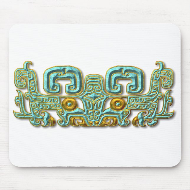 Mayan Jaguar-turquoise and gold Mouse Mat (Front)