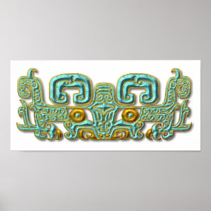 Mayan Jaguar-turquoise and gold Poster