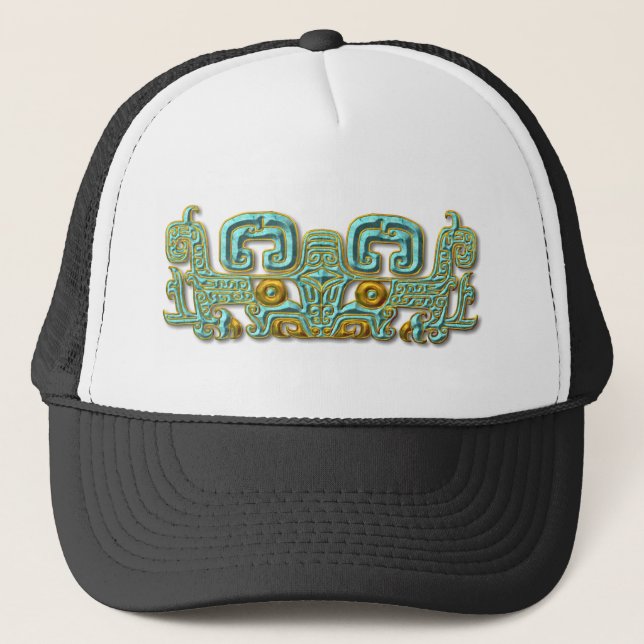 Mayan Jaguar-turquoise and gold Trucker Hat (Front)