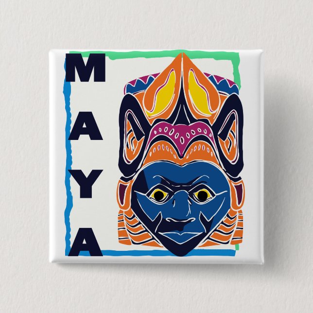 MAYAN MASK 15 CM SQUARE BADGE (Front)