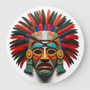 Mayan Mask Mexico Travel Large Clock