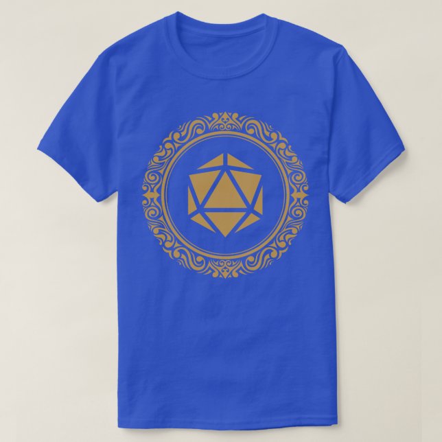 Mayan Monogram D20 Dice Gold Tabletop RPG Gaming T-Shirt (Design Front)