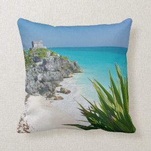 Mayan Ruins At The Beach In Tulum Cushion
