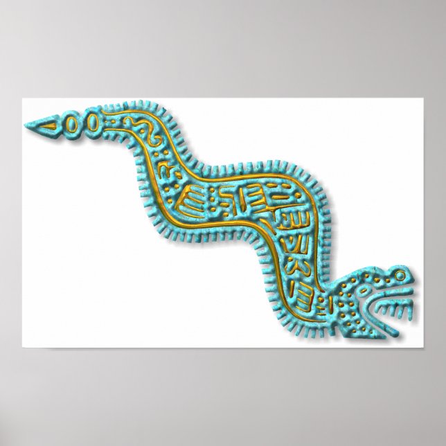 Mayan Serpent-turquoise and gold Poster (Front)