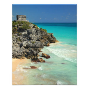 Mayan Temple and Caribbean Sea Photo Print