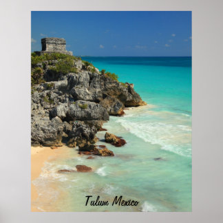 Mayan Temple and Caribbean Sea Poster