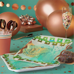 Mayan Turquoise & Gold Mexican Boho Paper Plate