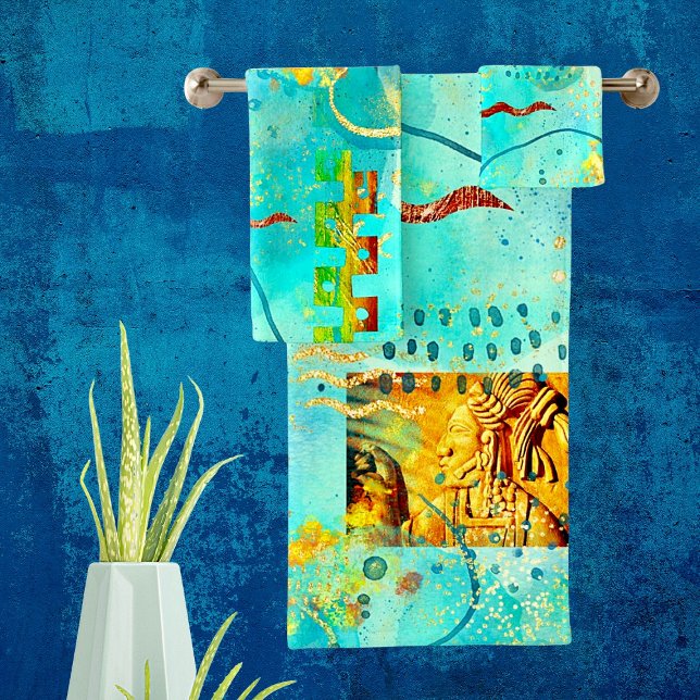 Mayan Turquoise & Golden Misty Sky Bath Towel Set (Creator Uploaded)