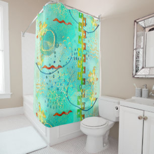 Mayan Turquoise & Golden Misty Sky Shower Curtain