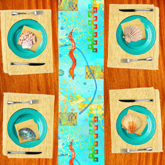 Mayan Turquoise & Golden Misty Sky Table Runner