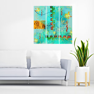 Mayan Turquoise & Golden Misty Sky Triptych