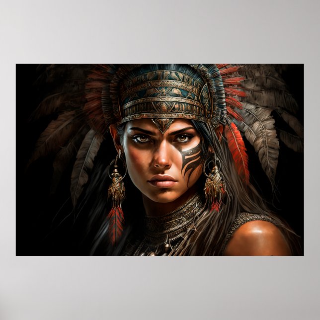 Mayan Warrior Princess Portrait Oil Painting Poster (Front)