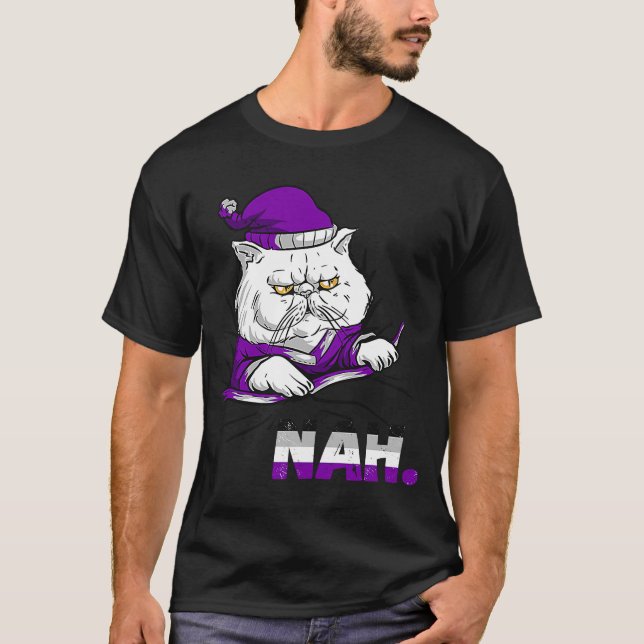 Maybe Never Nah Asexuality Ace LGBQA Angry Cat Ase T-Shirt (Front)