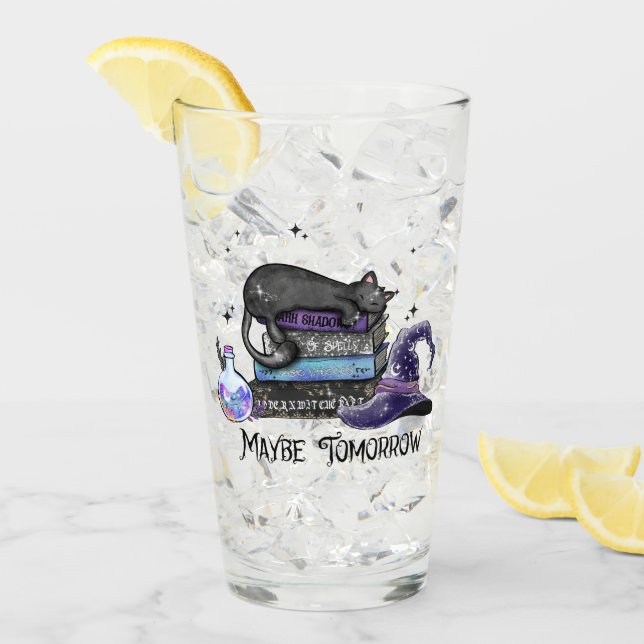 Maybe Tomorrow – Black Cat, Books & Witchy Vibes Glass (Front Ice)