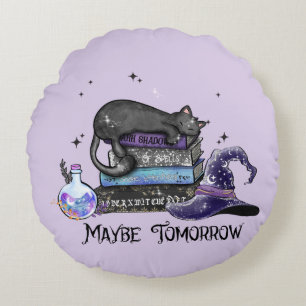 Maybe Tomorrow – Black Cat, Books & Witchy Vibes Round Cushion