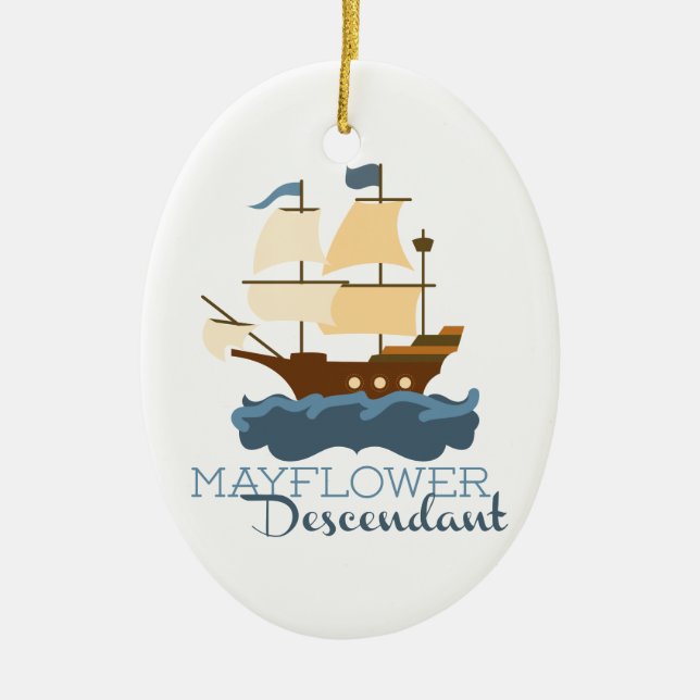 Mayflower Descendant Ceramic Tree Decoration (Front)