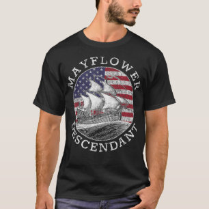 Mayflower Descendant USA Flag Distressed T-Shirt