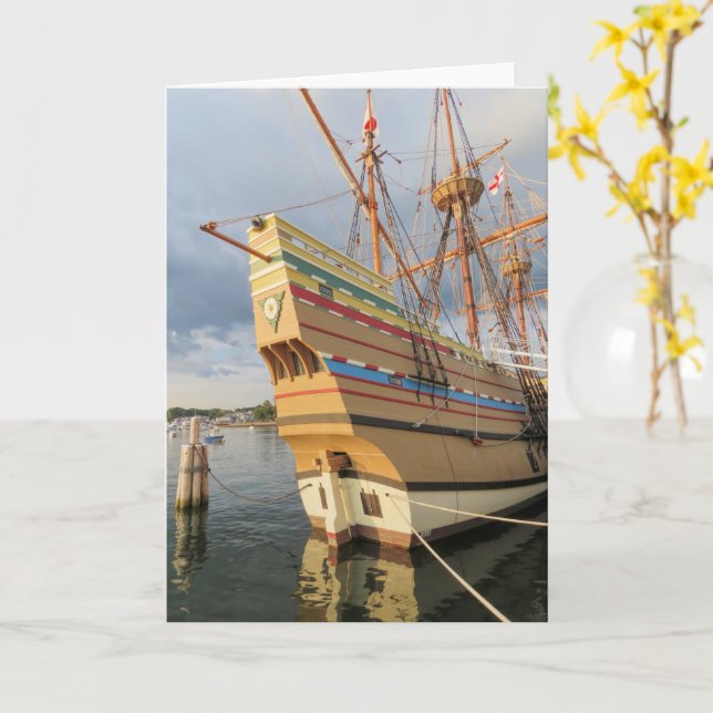 Mayflower II at state pier Card (Yellow Flower)